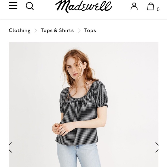 Madewell Texture & Thread Peasant Top Navy Blue Stripe size SMALL - Picture 4 of 6